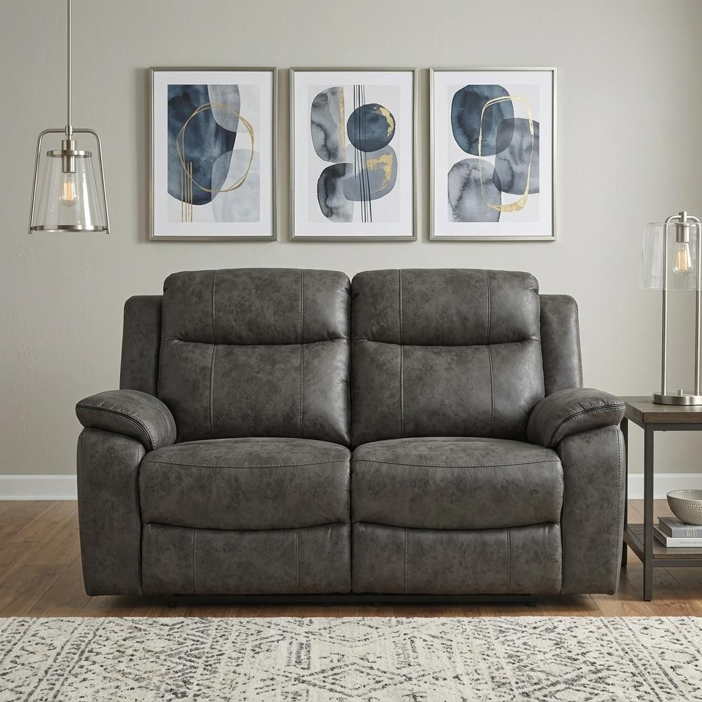 74" Gray Faux Leather Manual Reclining Loveseat With Storage