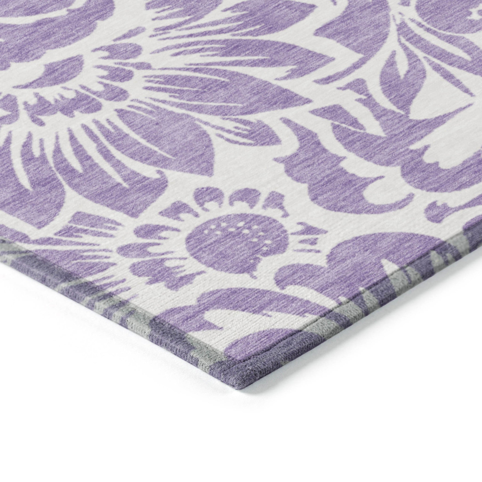 5' X 8' Purple and Ivory Floral Washable Non Skid Indoor Outdoor Area Rug