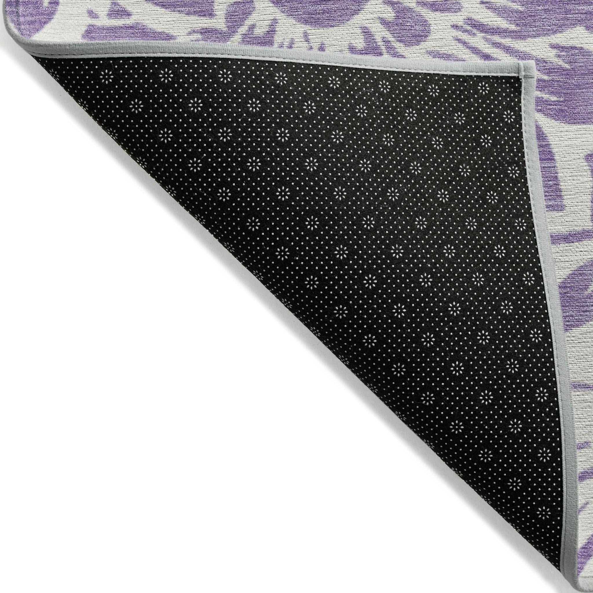 9' X 12' Purple and Ivory Floral Washable Non Skid Indoor Outdoor Area Rug