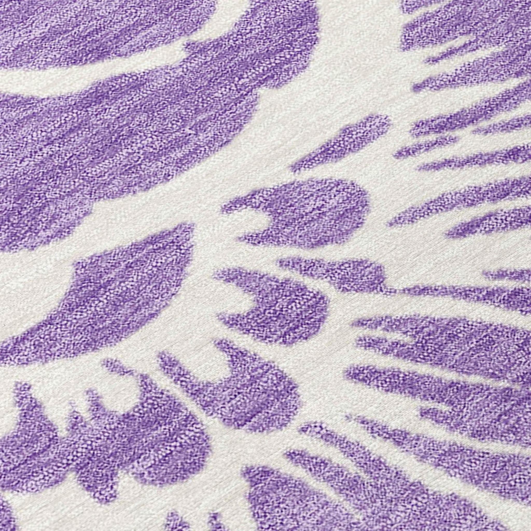 9' X 12' Purple and Ivory Floral Washable Non Skid Indoor Outdoor Area Rug