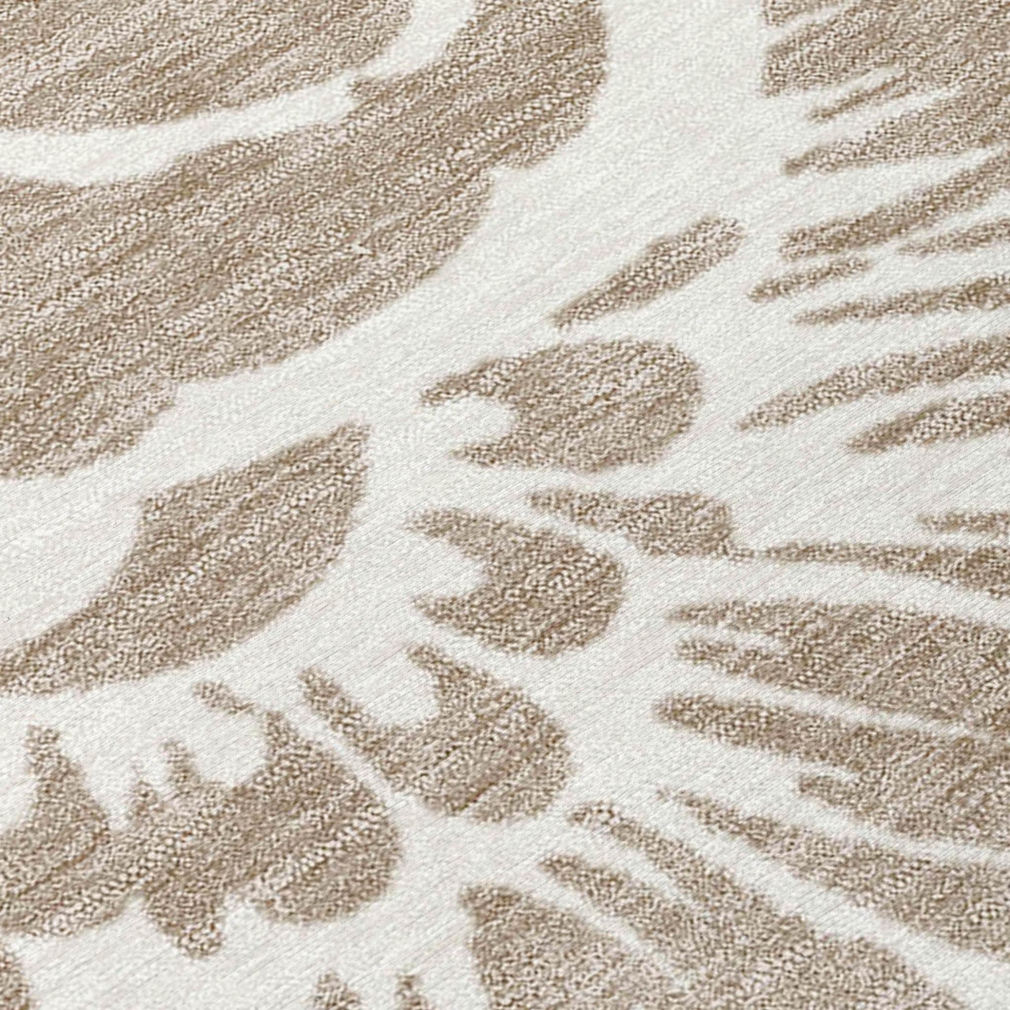 9' X 12' Taupe and Ivory Floral Washable Non Skid Indoor Outdoor Area Rug