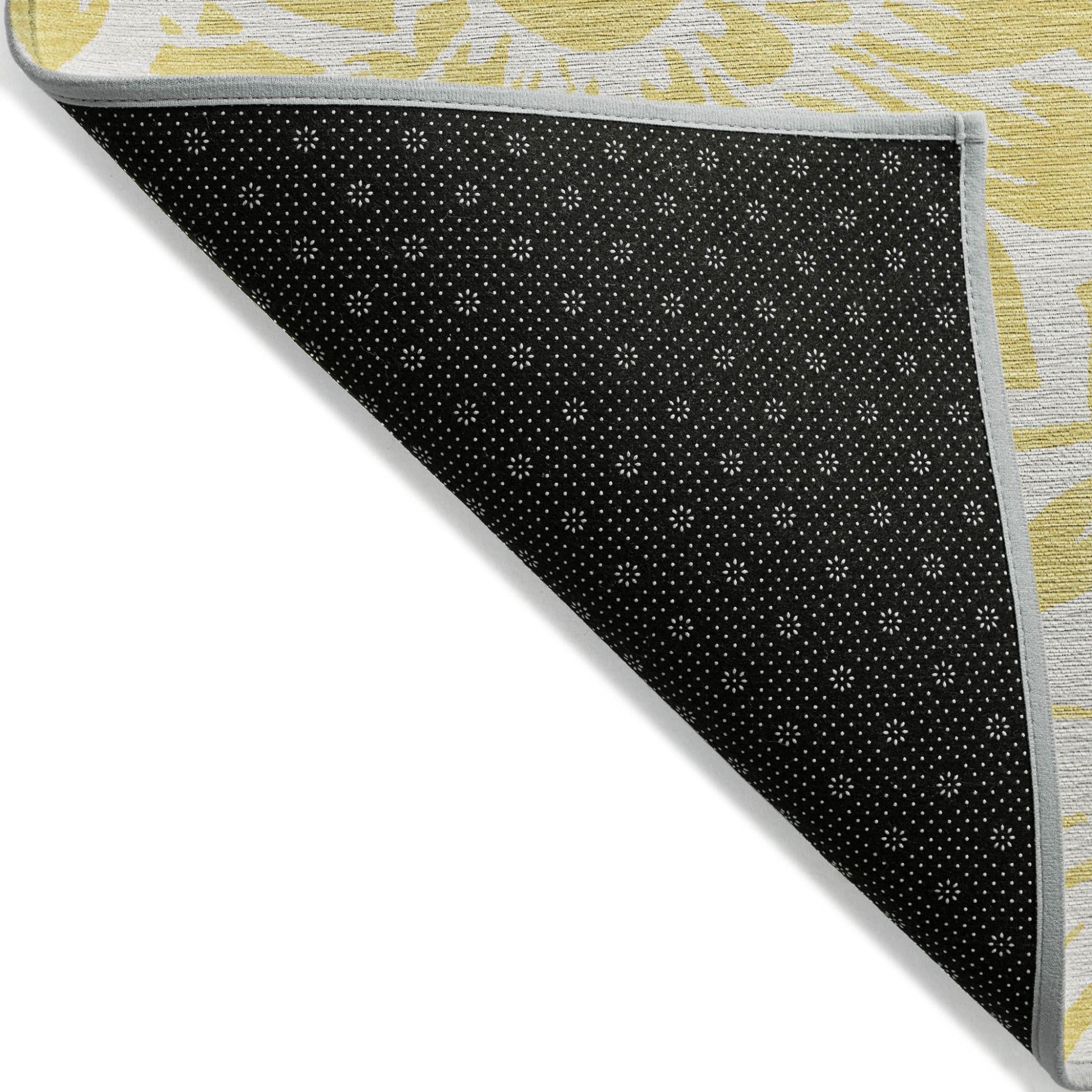 3' X 5' Yellow and Ivory Floral Washable Non Skid Indoor Outdoor Area Rug