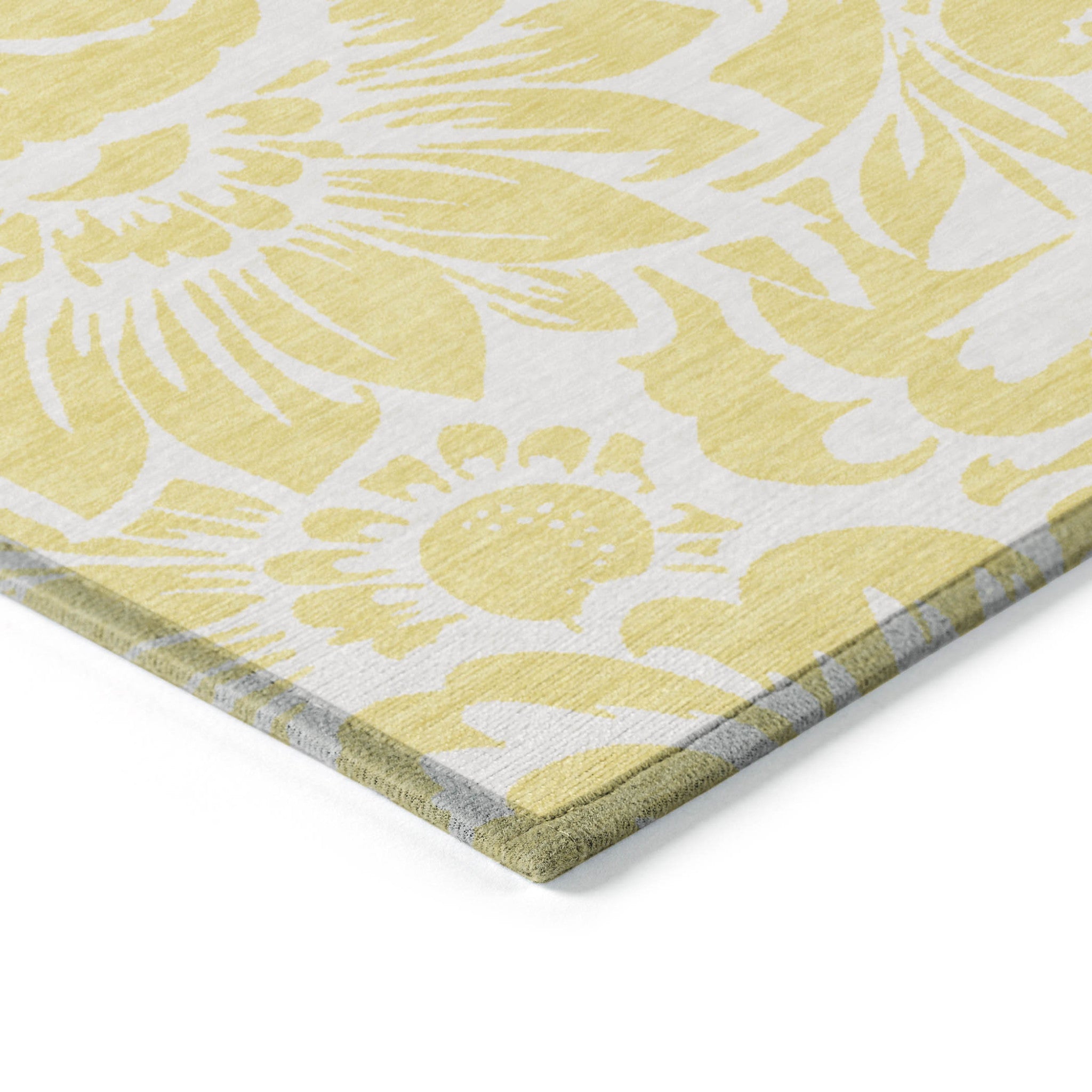 3' X 5' Yellow and Ivory Floral Washable Non Skid Indoor Outdoor Area Rug