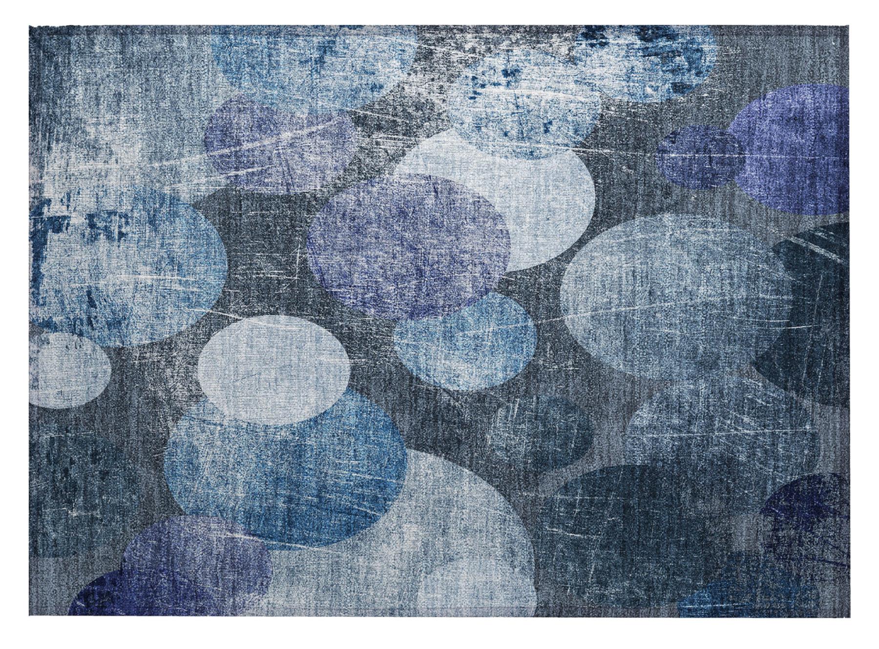 2' X 3' Gray and Blue Abstract Washable Non Skid Indoor Outdoor Area Rug