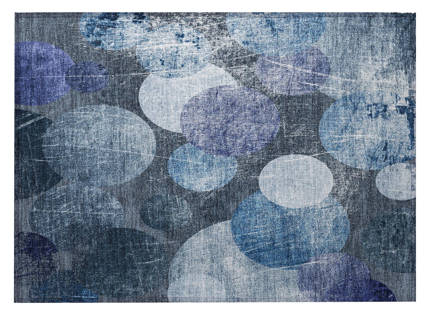 2' X 3' Gray and Blue Abstract Washable Non Skid Indoor Outdoor Area Rug