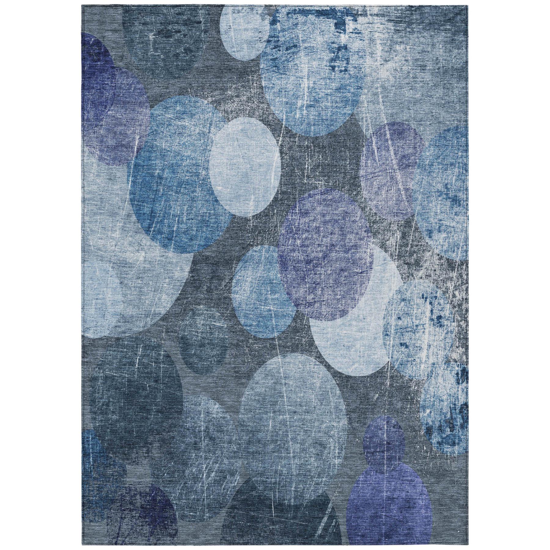 5' X 8' Gray and Blue Abstract Washable Non Skid Indoor Outdoor Area Rug