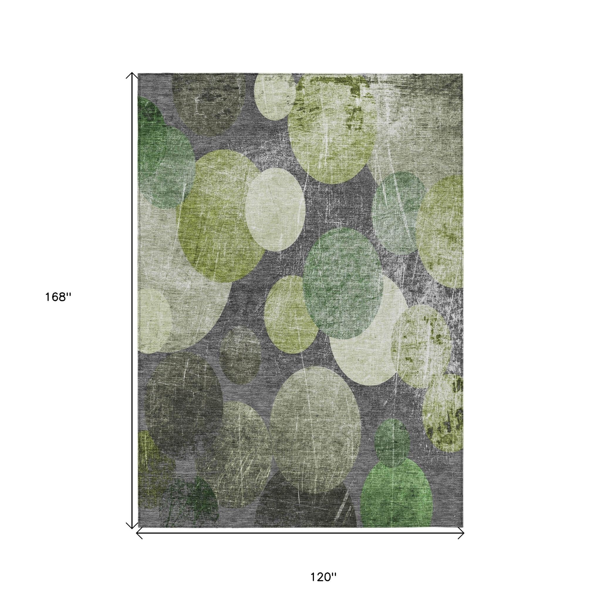 10' X 14' Green and Gray Abstract Washable Non Skid Indoor Outdoor Area Rug