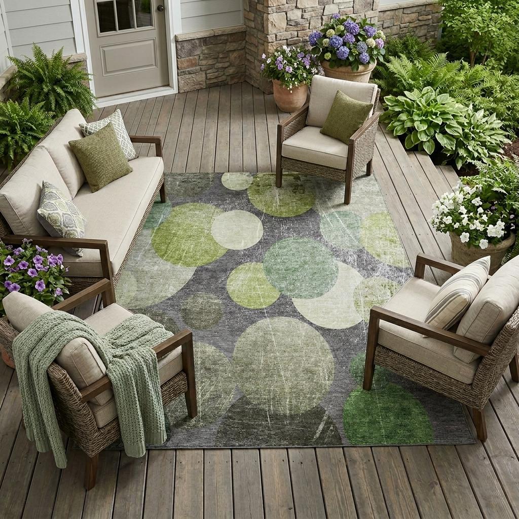 10' X 14' Green and Gray Abstract Washable Non Skid Indoor Outdoor Area Rug