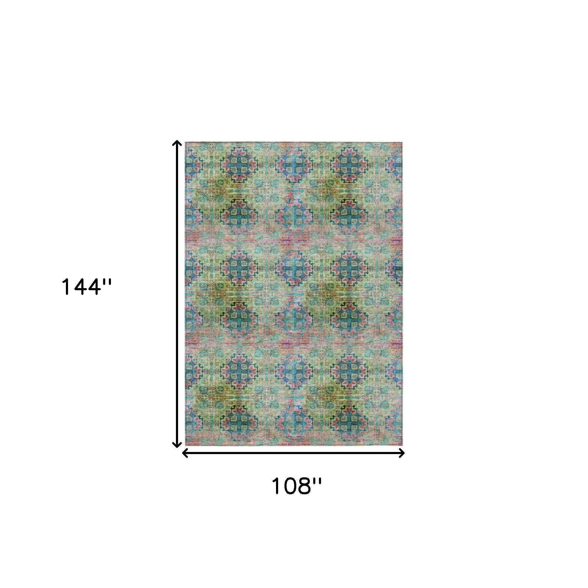 9' X 12' Blue And Green Floral Medallion Washable Indoor Outdoor Area Rug