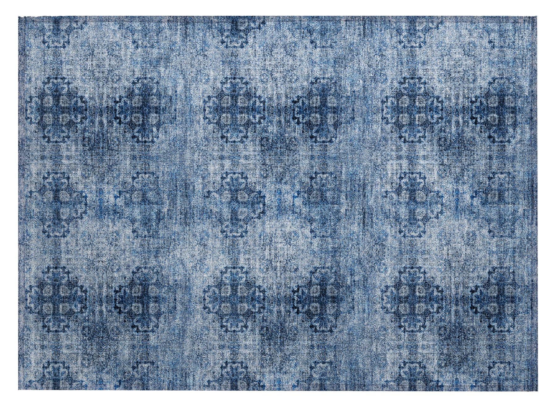 2' X 3' Navy Blue Floral Medallion Washable Non Skid Indoor Outdoor Area Rug