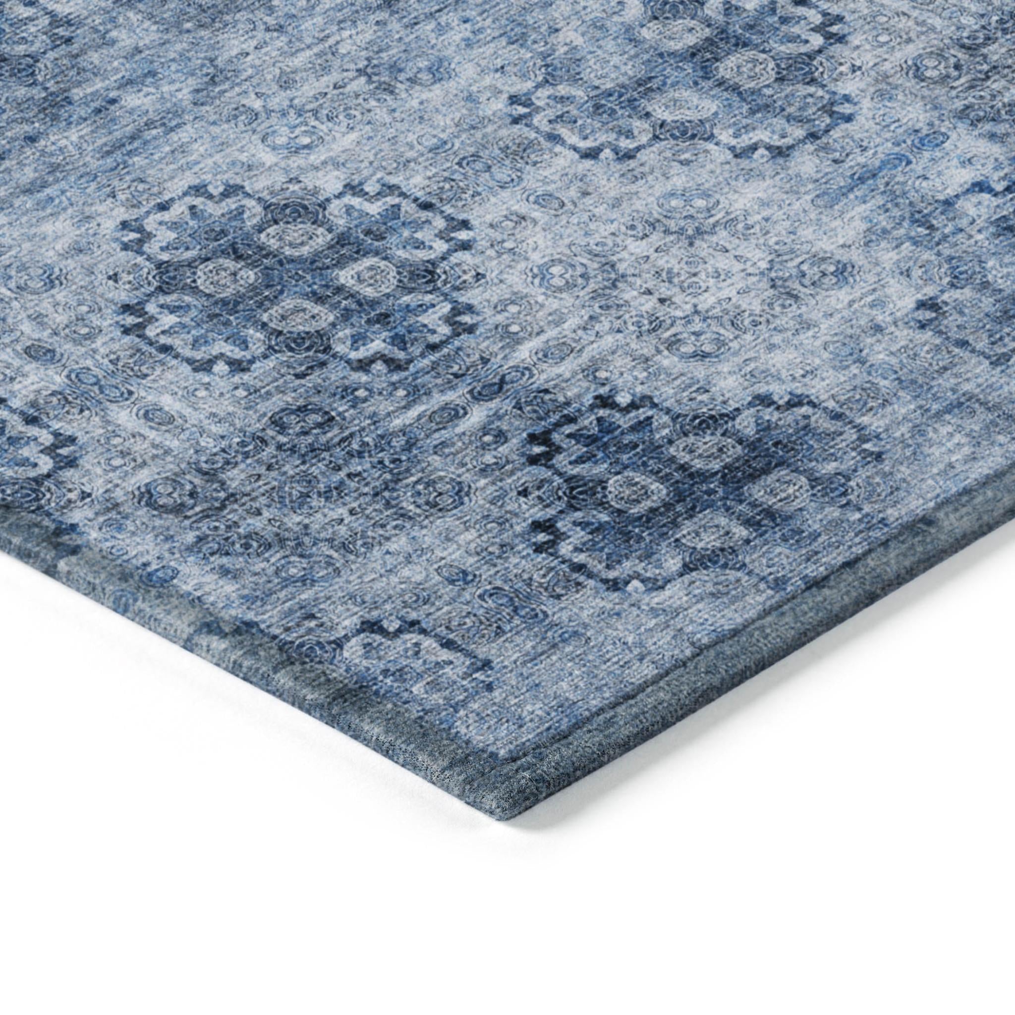 10' X 14' Navy Blue Floral Medallion Washable Non Skid Indoor Outdoor Area Rug