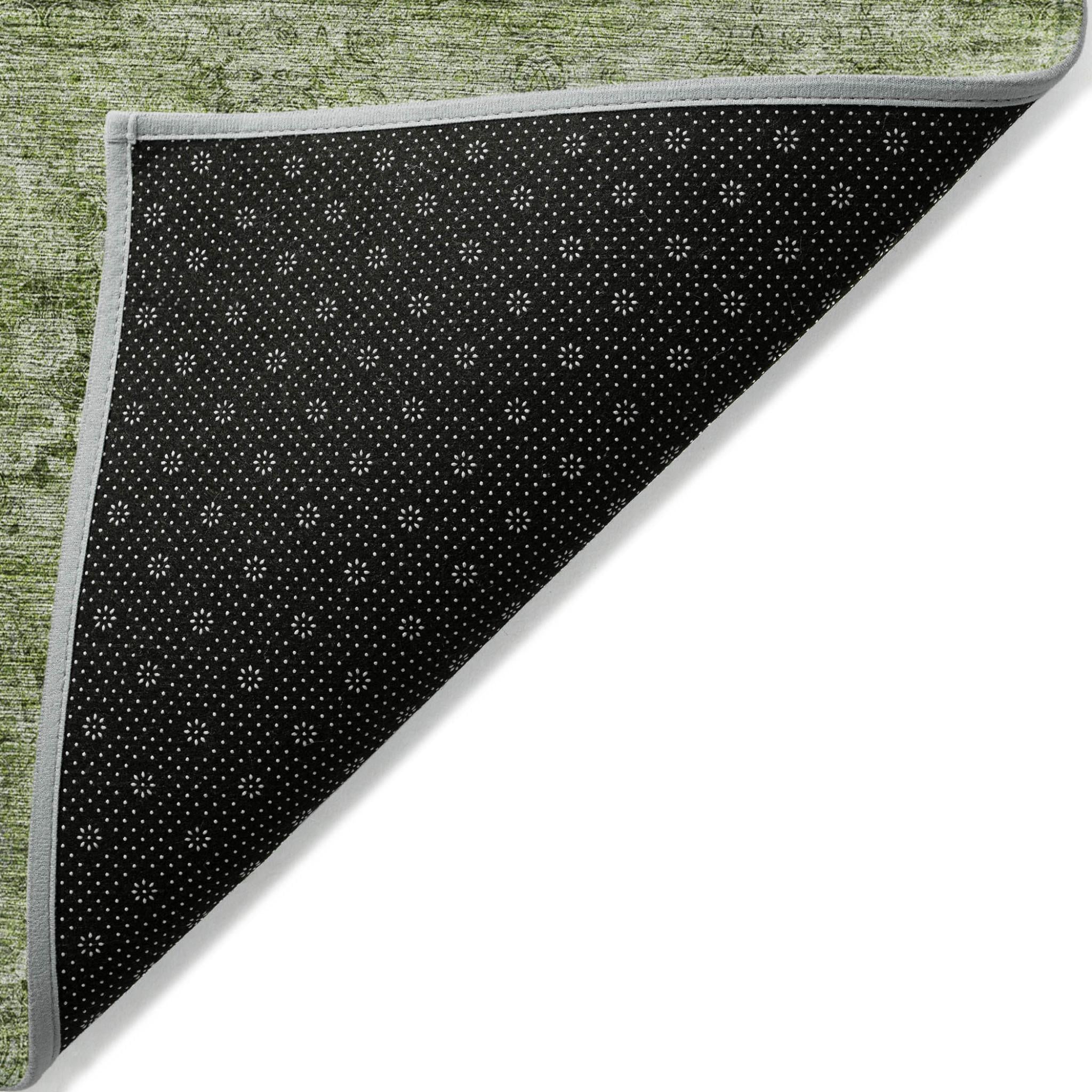 2' X 3' Olive Green Floral Medallion Washable Non Skid Indoor Outdoor Area Rug