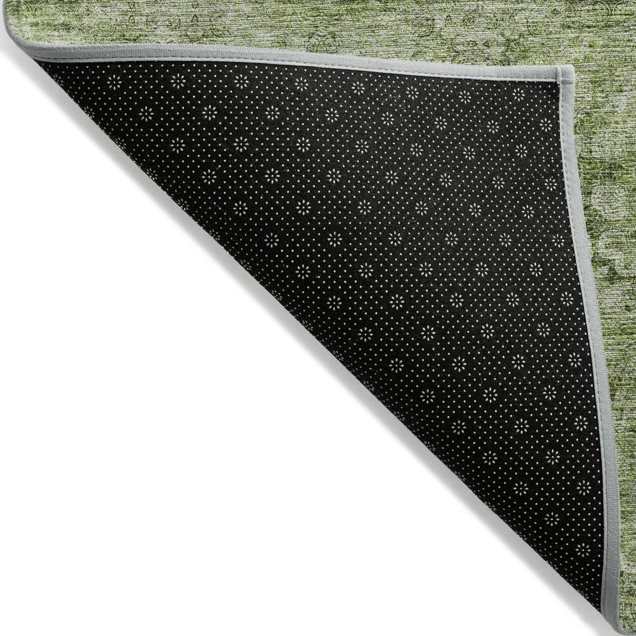3' X 5' Olive Green Floral Medallion Washable Non Skid Indoor Outdoor Area Rug