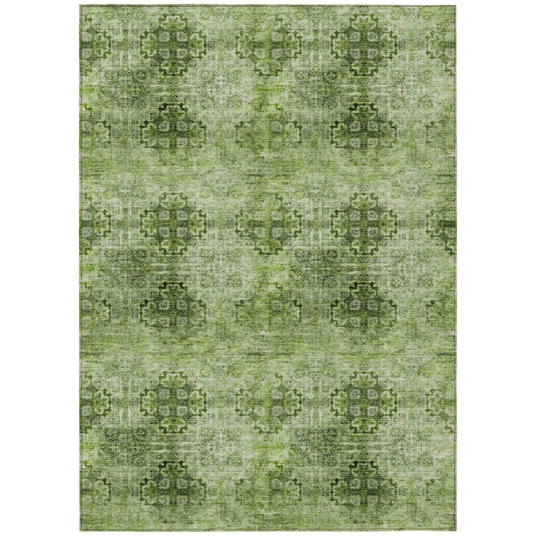 8' X 10' Olive Green Floral Medallion Washable Non Skid Indoor Outdoor Area Rug