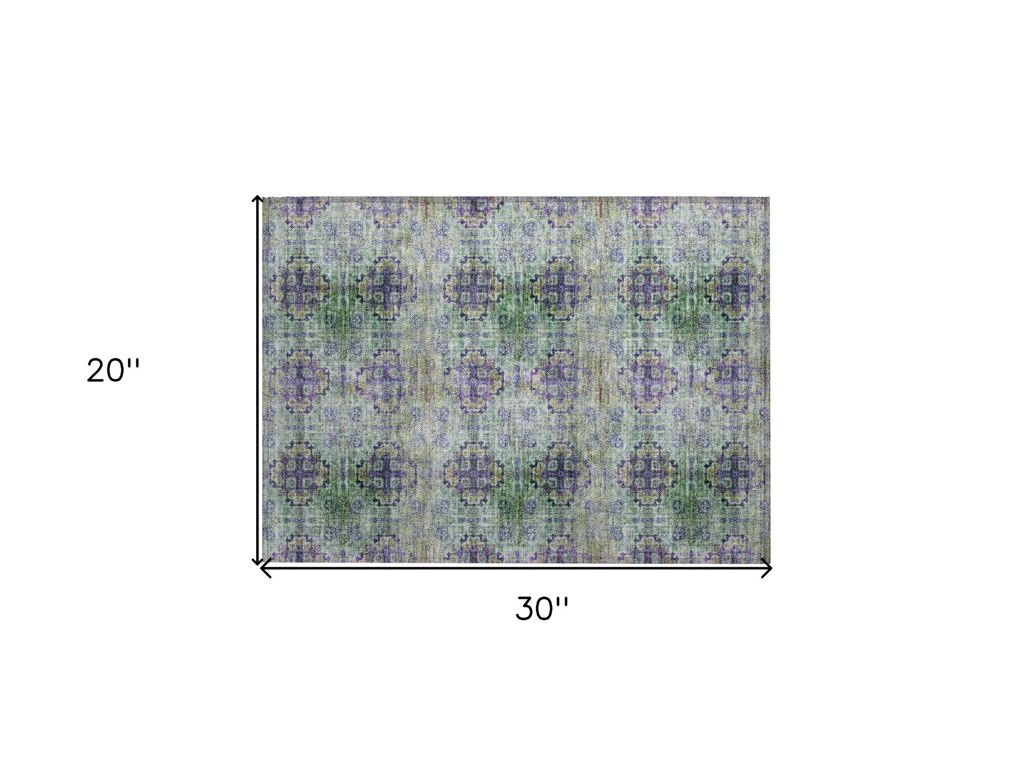 2' X 3' Purple and Green Floral Medallion Washable Non Skid Indoor Outdoor Area Rug