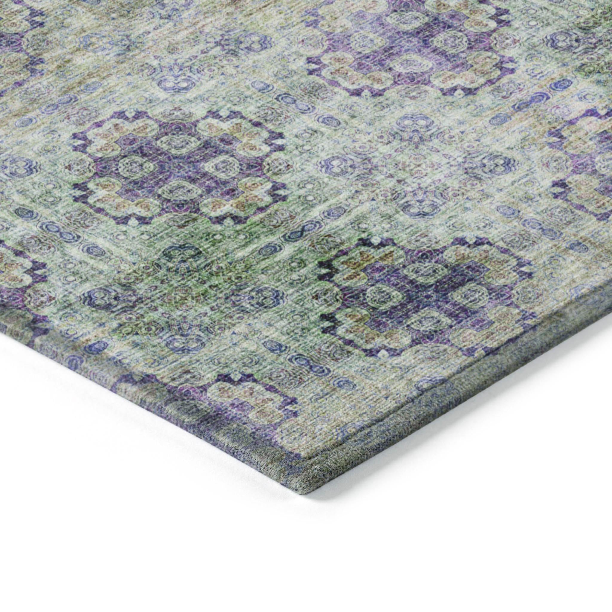 3' X 5' Purple and Green Floral Medallion Washable Non Skid Indoor Outdoor Area Rug