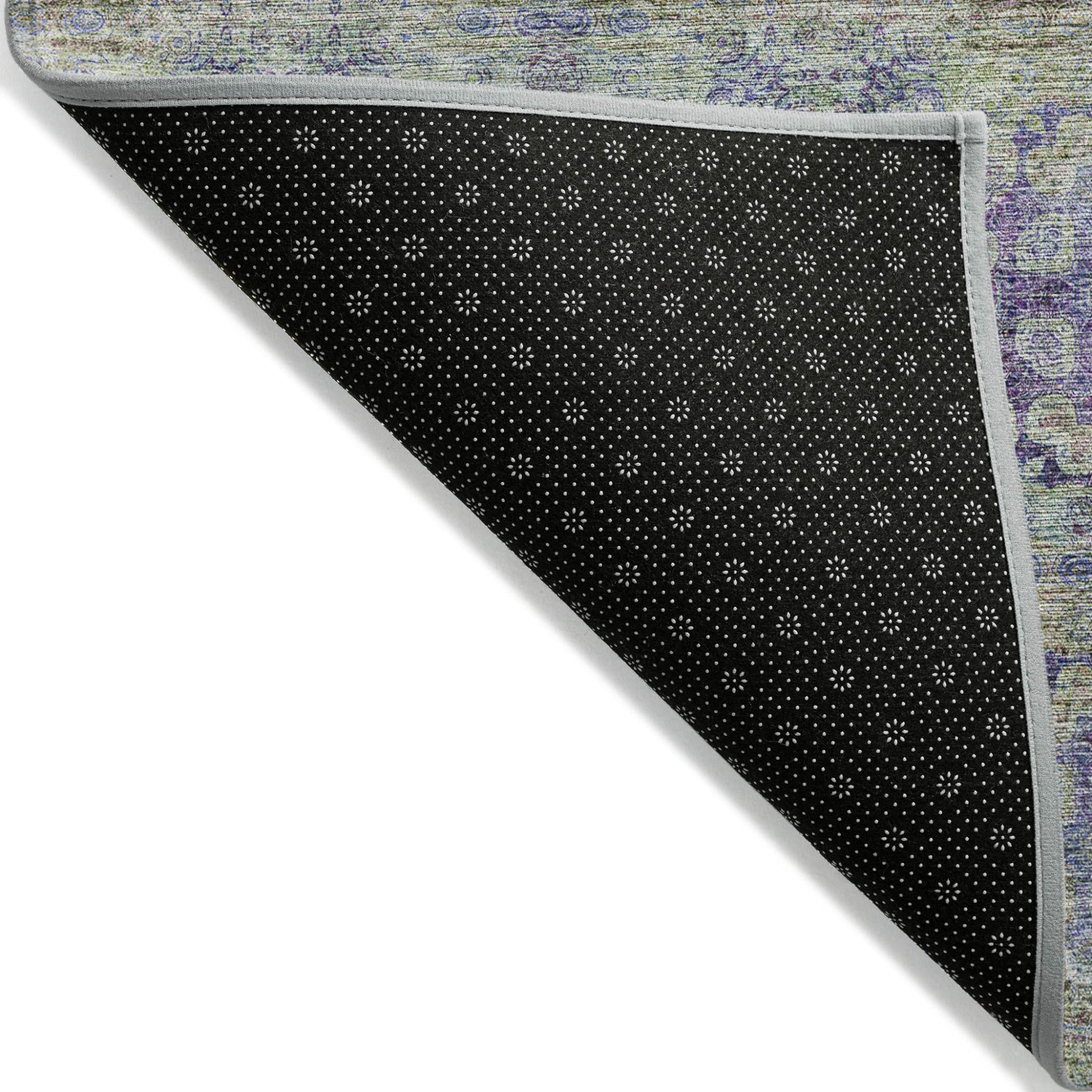 9' X 12' Purple And Green Floral Medallion Washable Indoor Outdoor Area Rug