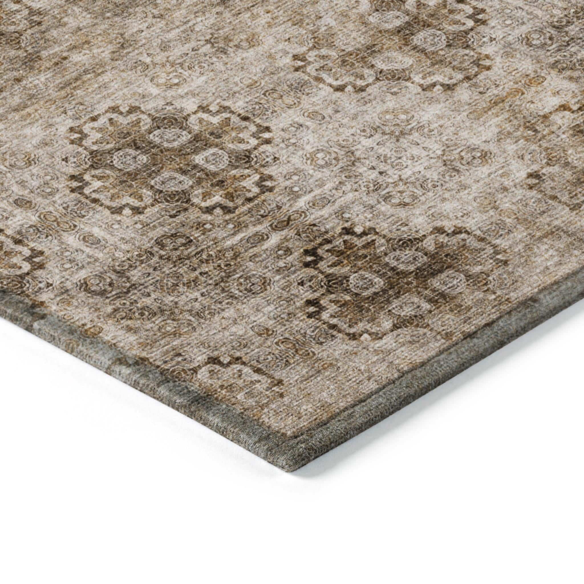 2' X 3' Taupe Floral Medallion Washable Non Skid Indoor Outdoor Area Rug