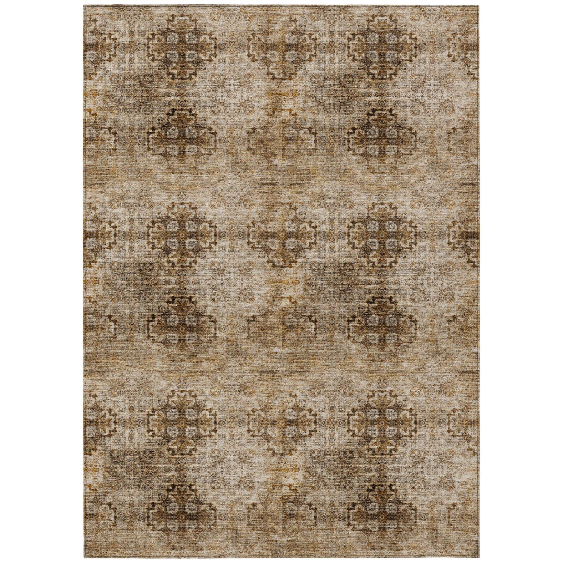 8' X 10' Taupe Floral Medallion Washable Non Skid Indoor Outdoor Area Rug