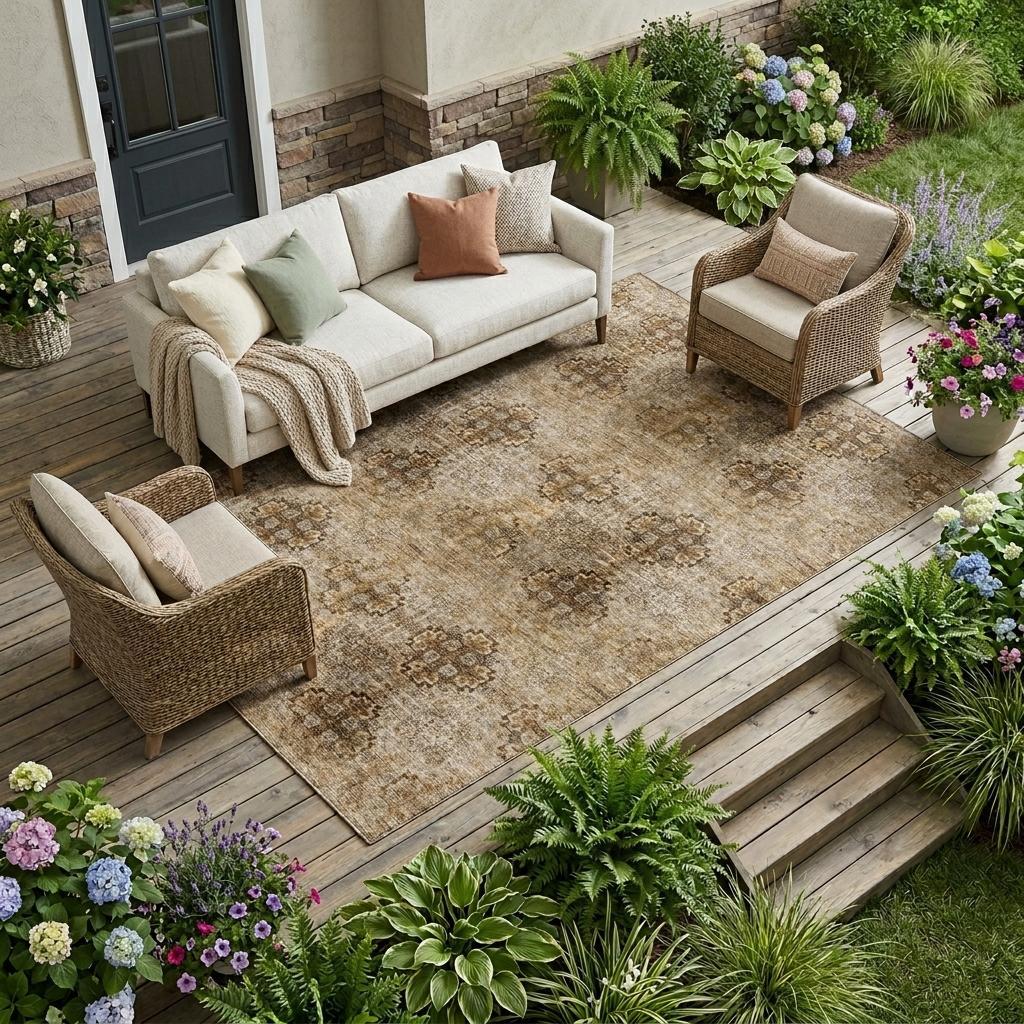 10' X 14' Taupe Floral Medallion Washable Non Skid Indoor Outdoor Area Rug