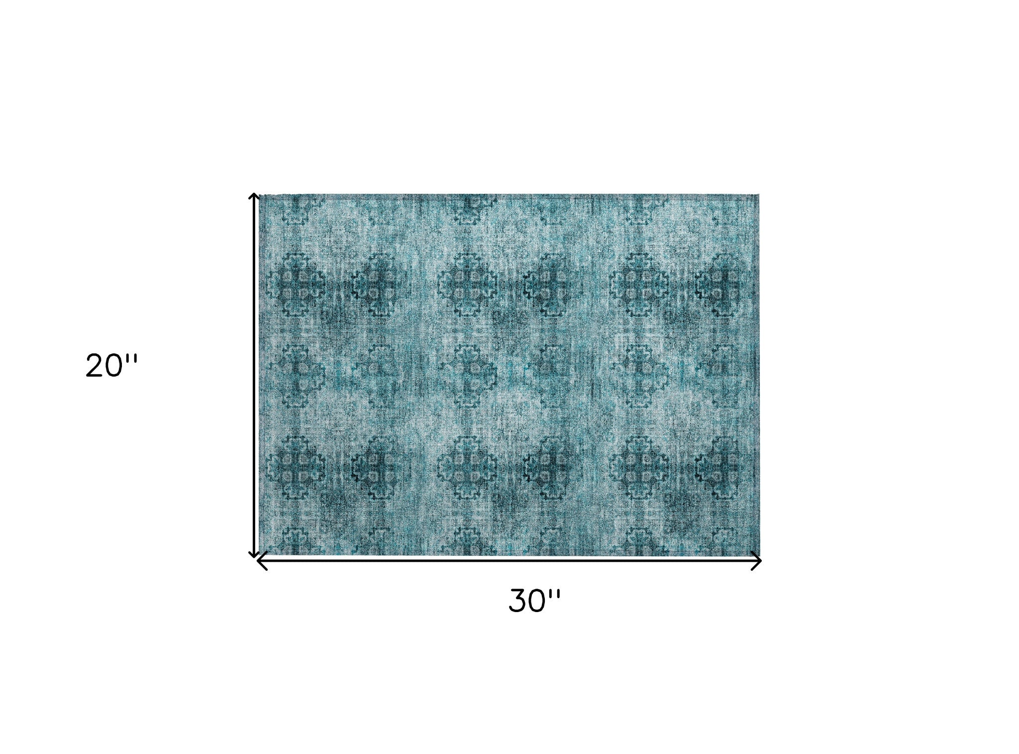 2' X 3' Teal Floral Medallion Washable Non Skid Indoor Outdoor Area Rug