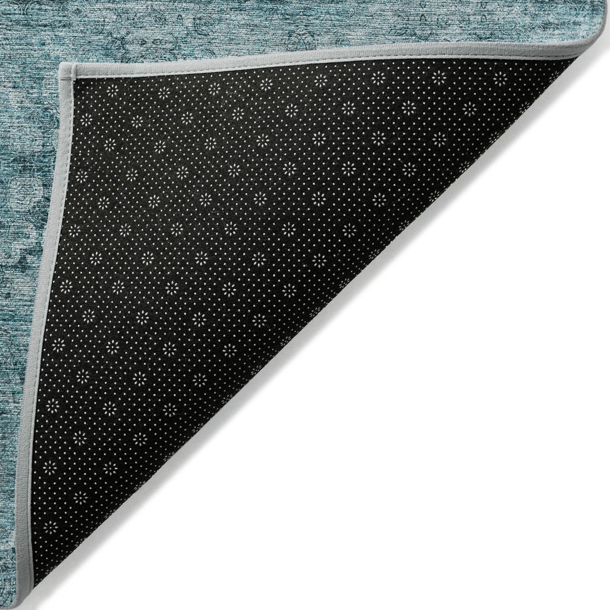 2' X 3' Teal Floral Medallion Washable Non Skid Indoor Outdoor Area Rug