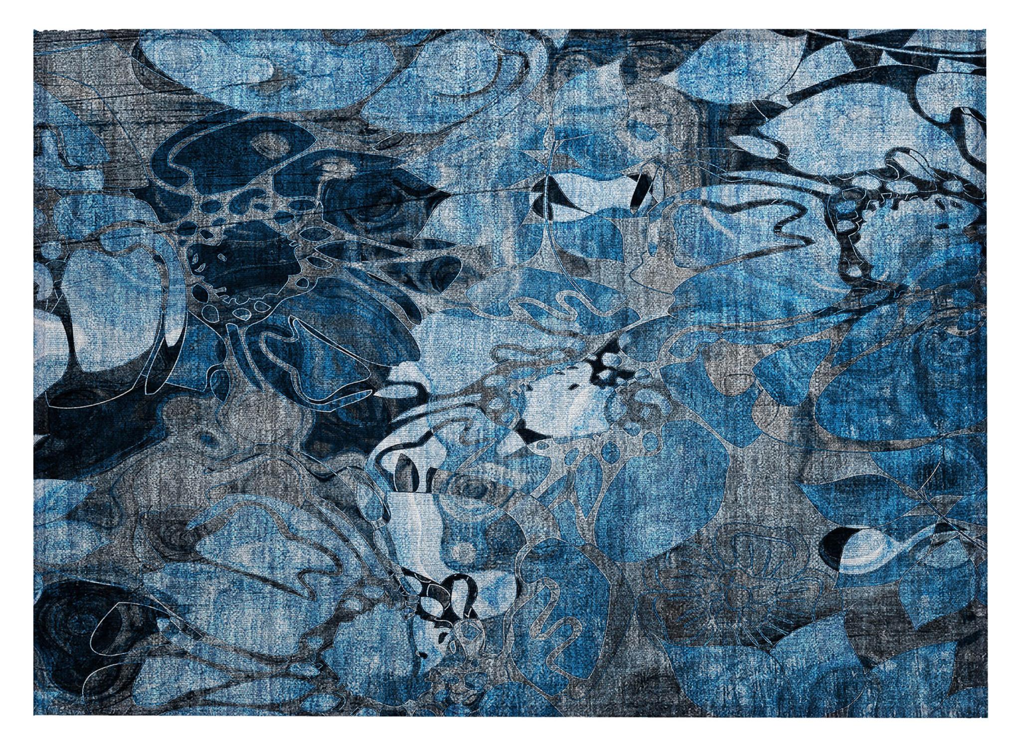 2' X 3' Blue and Gray Abstract Washable Indoor Outdoor Area Rug
