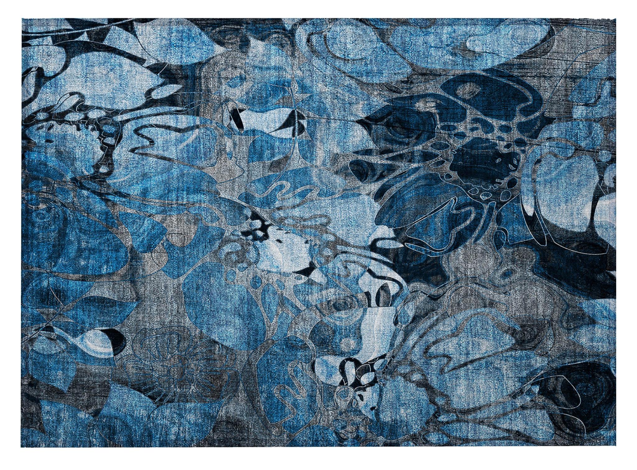 2' X 3' Blue and Gray Abstract Washable Indoor Outdoor Area Rug