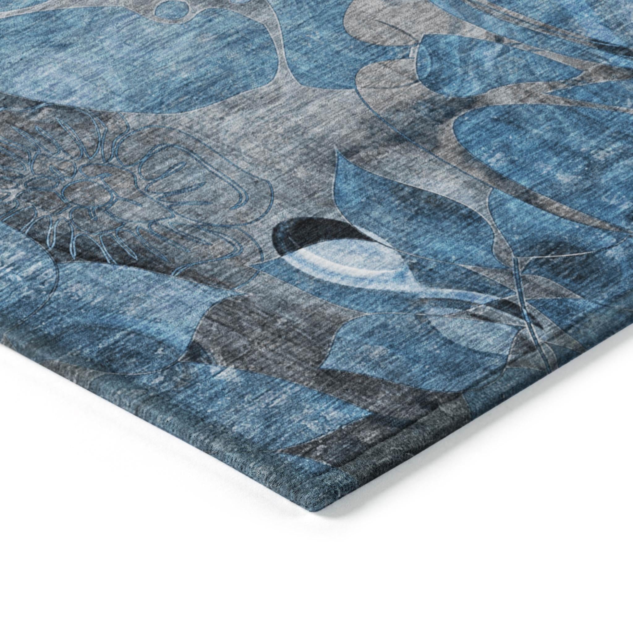 9' X 12' Blue and Gray Abstract Washable Indoor Outdoor Area Rug