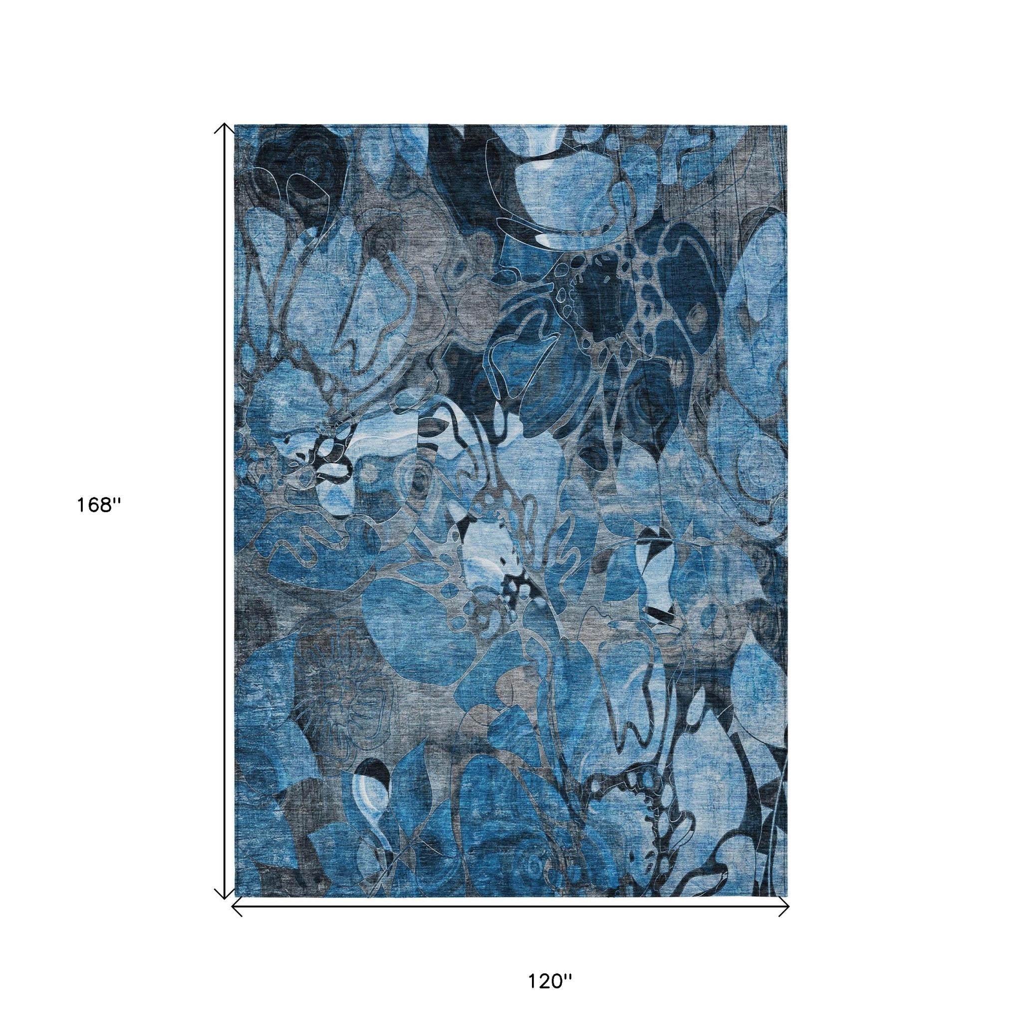 10' X 14' Blue and Gray Abstract Washable Indoor Outdoor Area Rug