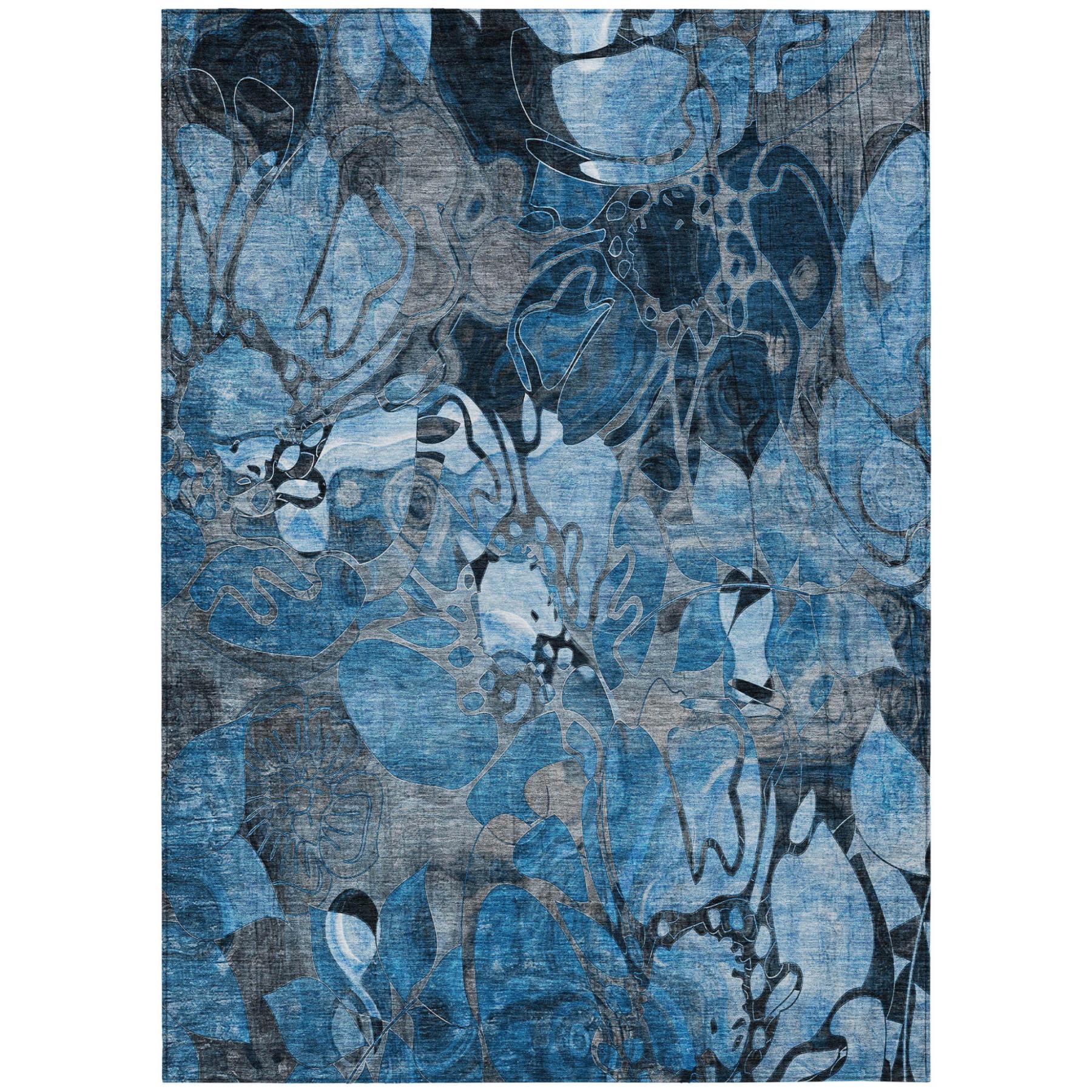 10' X 14' Blue and Gray Abstract Washable Indoor Outdoor Area Rug