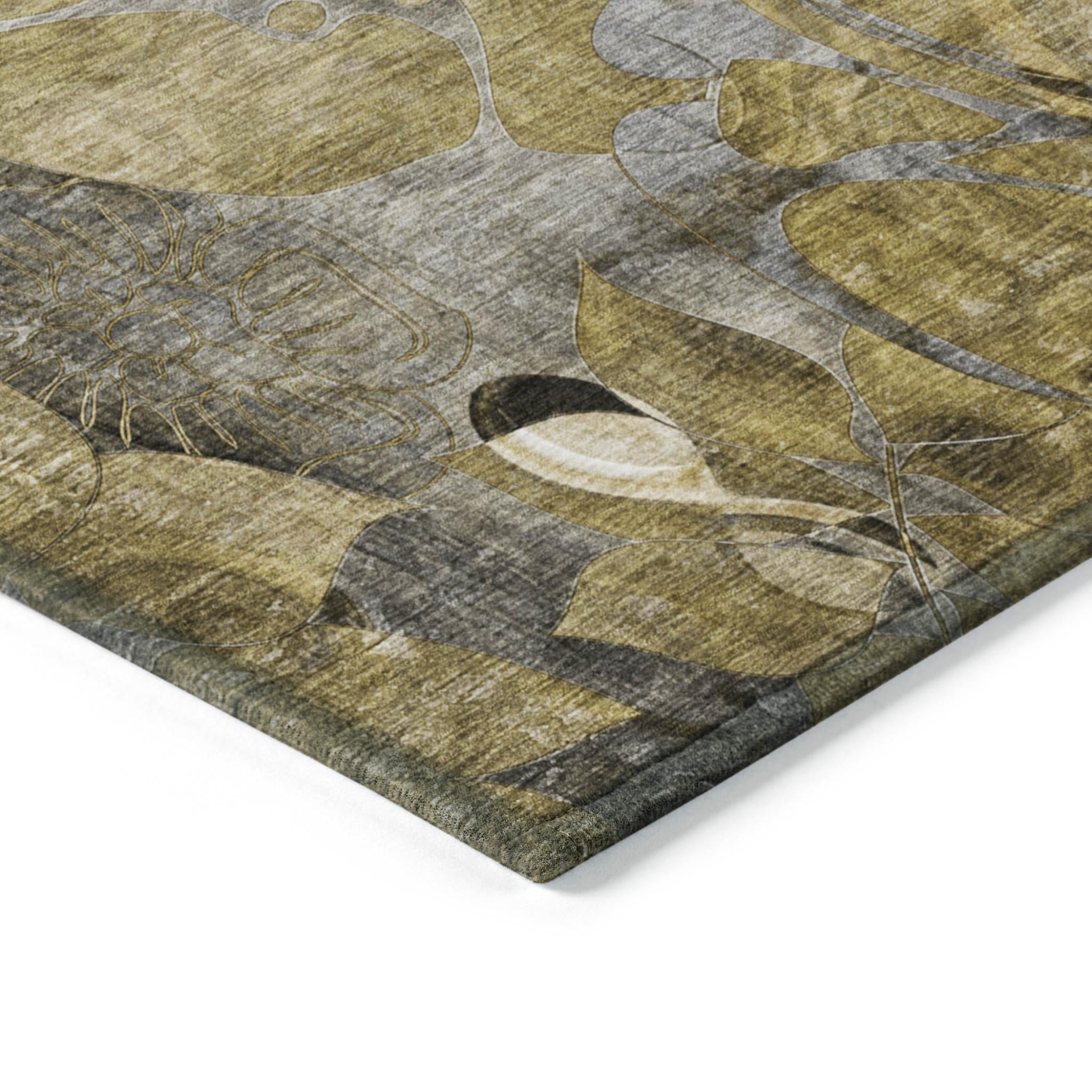 2' X 3' Green and Brown Abstract Washable Indoor Outdoor Area Rug