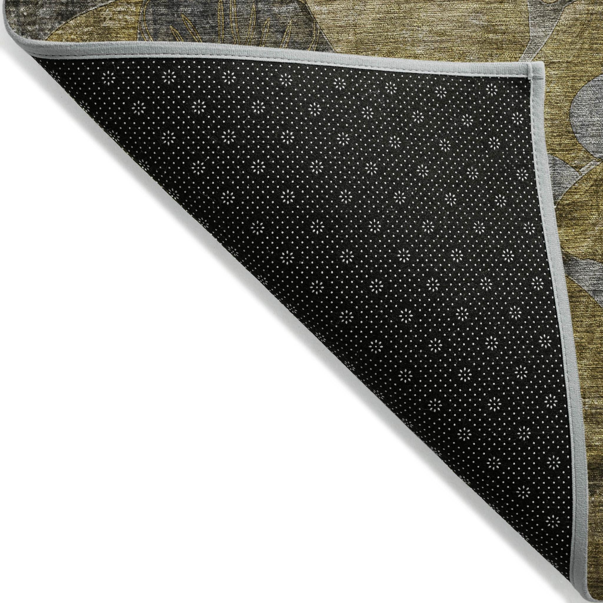 5' X 8' Green and Brown Abstract Washable Indoor Outdoor Area Rug