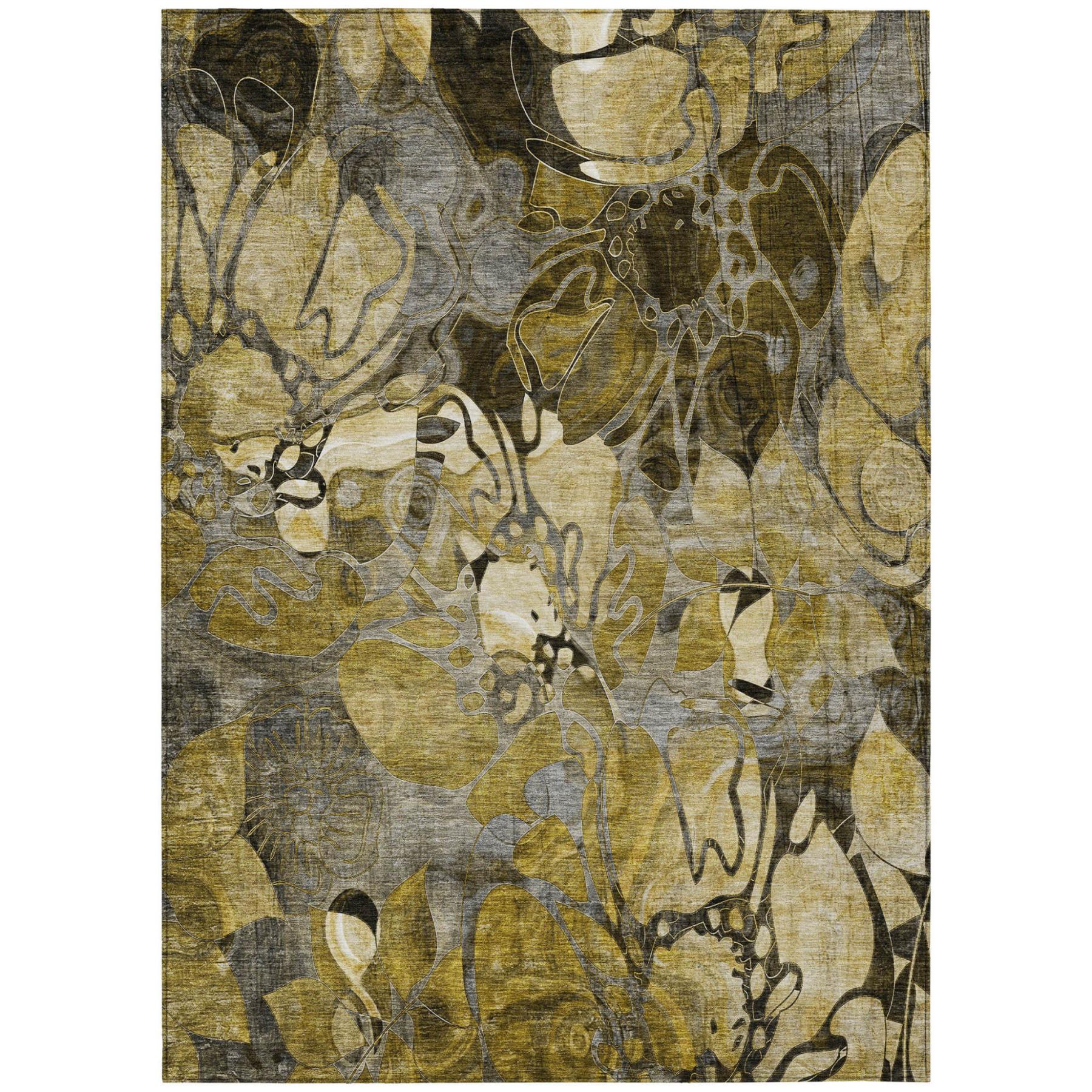 10' X 14' Green and Brown Floral Washable Non Skid Indoor Outdoor Area Rug