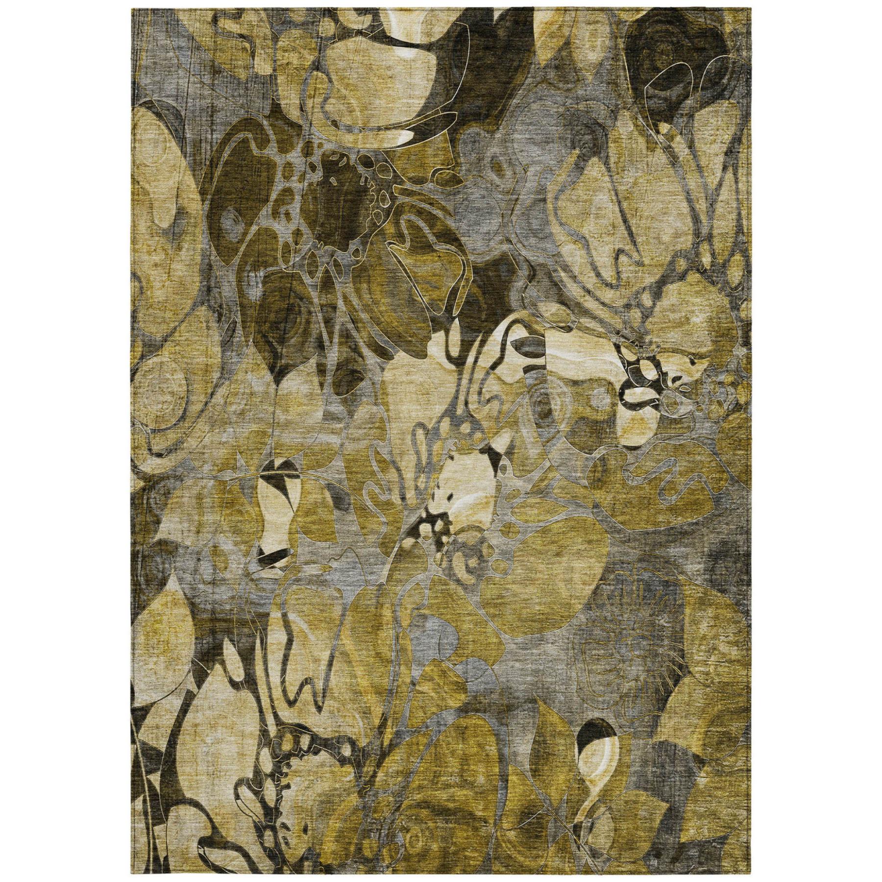 10' X 14' Green and Brown Floral Washable Non Skid Indoor Outdoor Area Rug