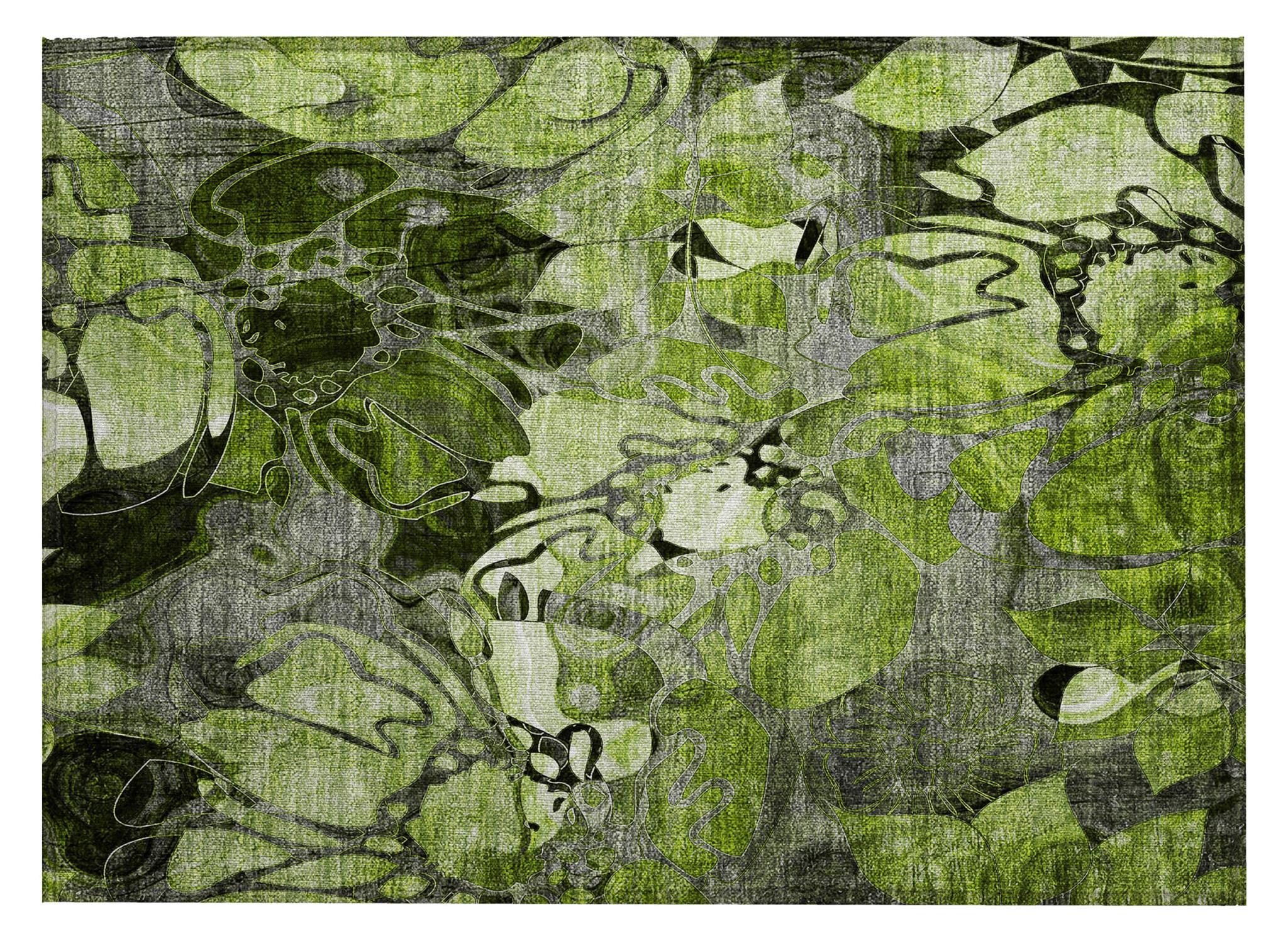 2' X 3' Fern Green and Gray Floral Washable Non Skid Indoor Outdoor Area Rug
