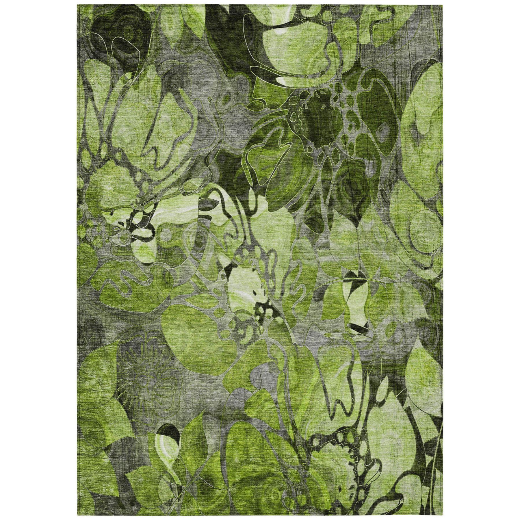 10' X 14' Fern Green and Gray Abstract Washable Indoor Outdoor Area Rug