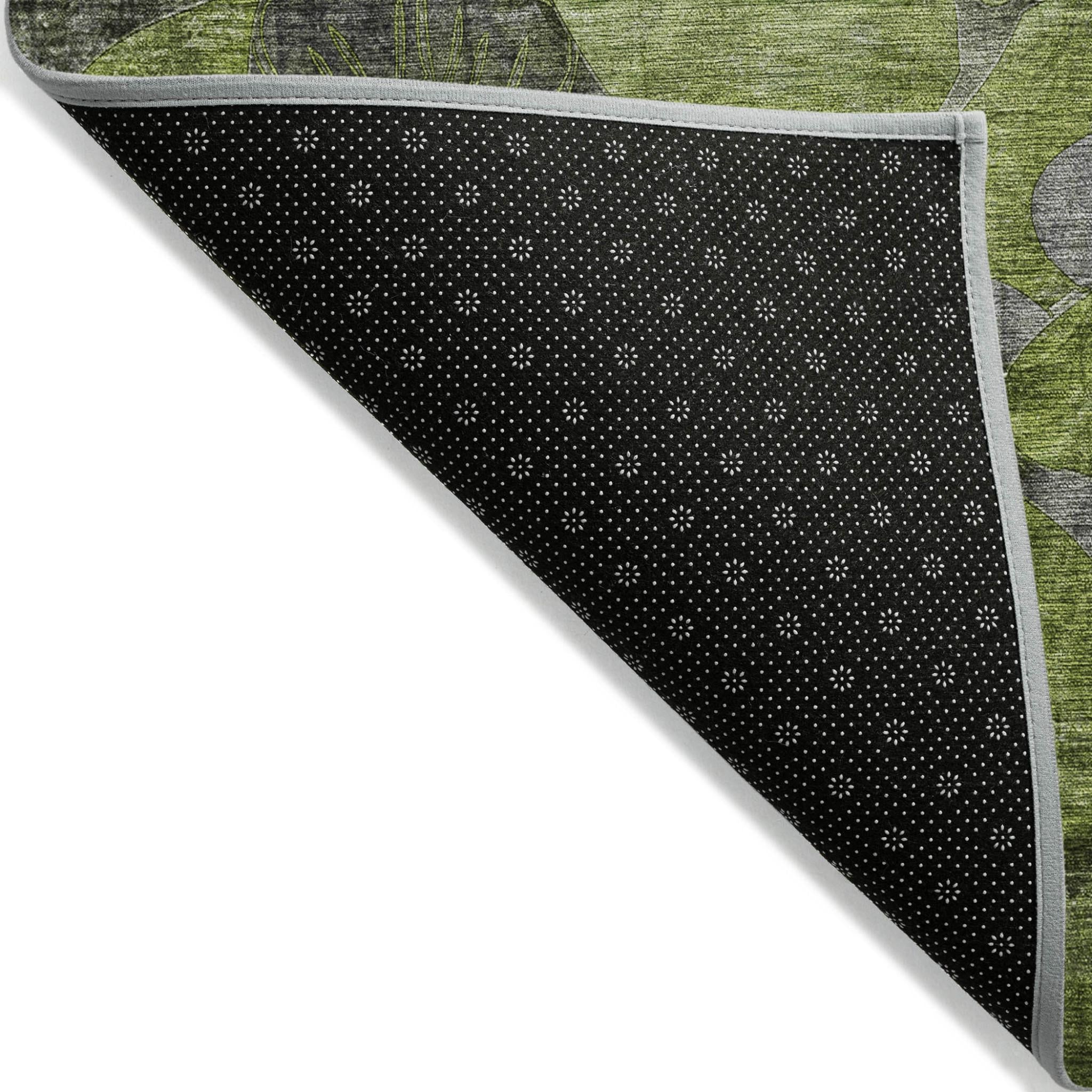 10' X 14' Fern Green and Gray Abstract Washable Indoor Outdoor Area Rug