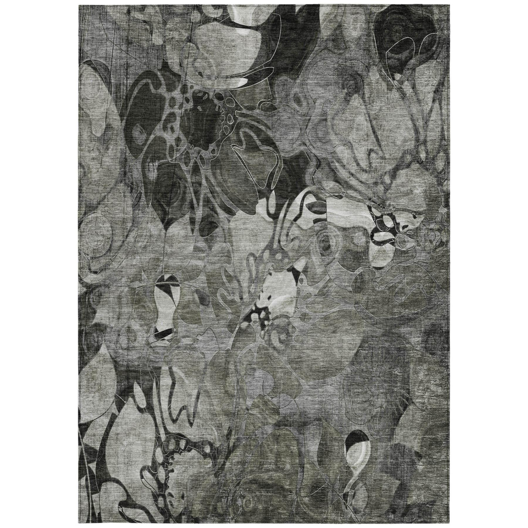 3' X 5' Gray Abstract Washable Indoor Outdoor Area Rug