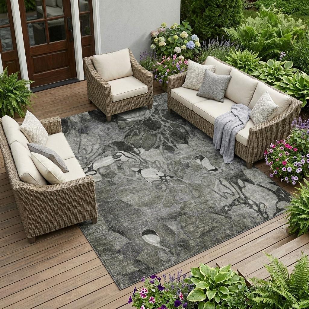 8' X 10' Gray Abstract Washable Indoor Outdoor Area Rug