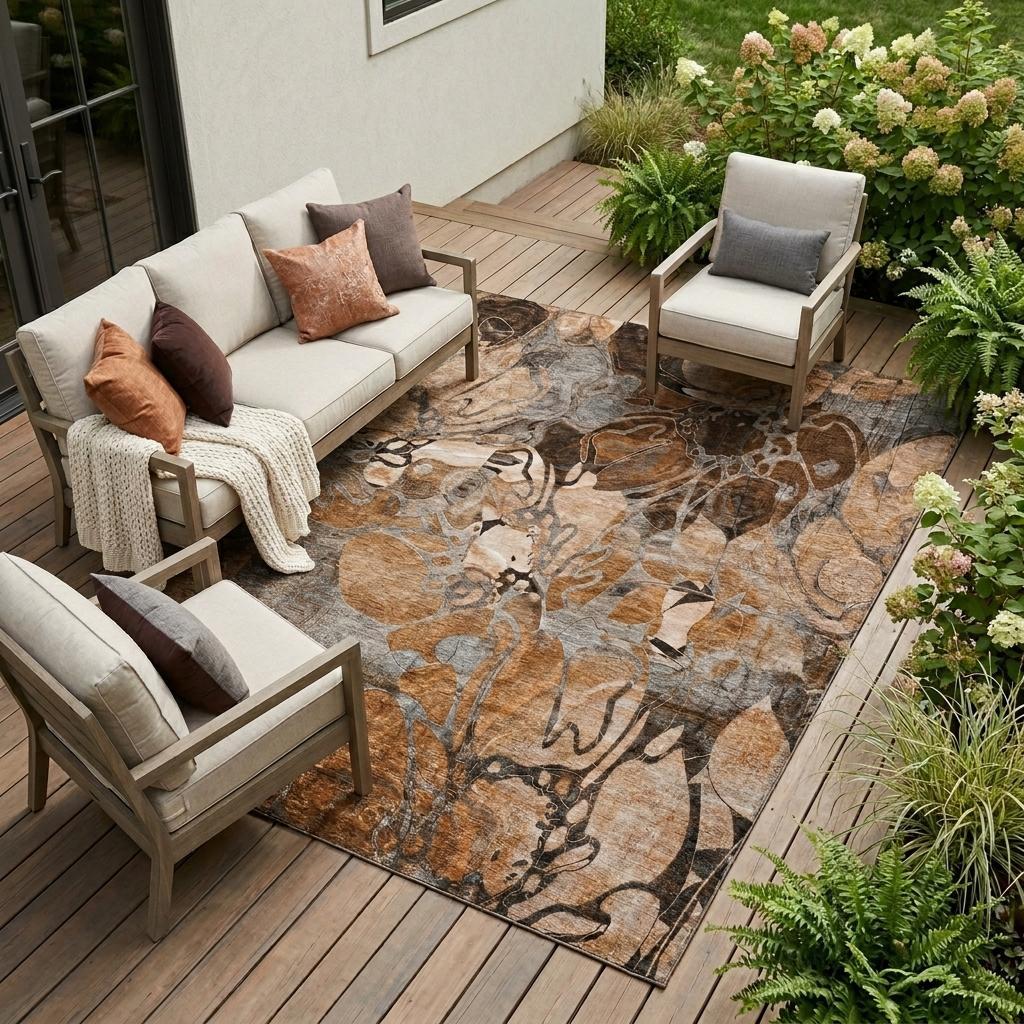 9' X 12' Ivory Abstract Washable Indoor Outdoor Area Rug