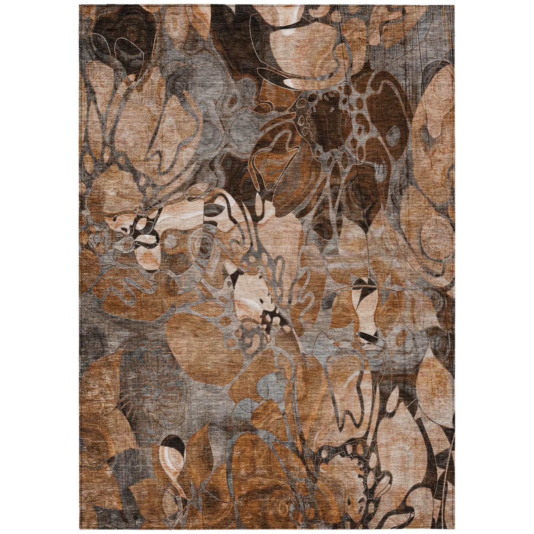 10' X 14' Chocolate Terracotta and Ivory Abstract Washable Indoor Outdoor Area Rug
