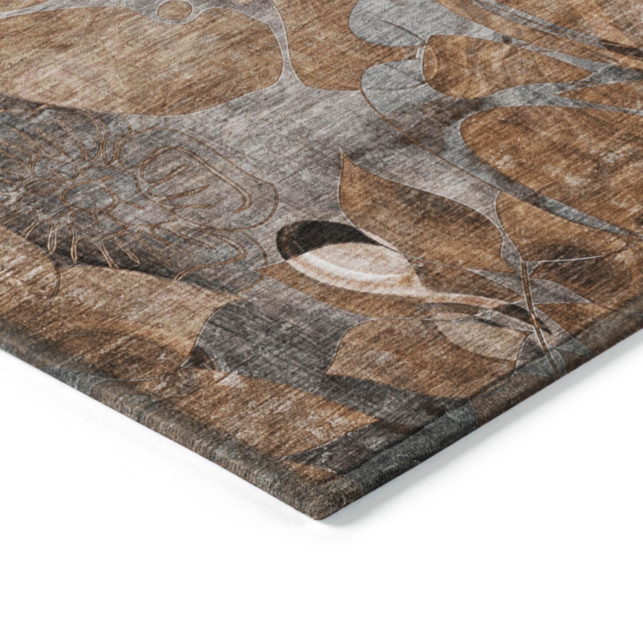 10' X 14' Chocolate Terracotta and Ivory Abstract Washable Indoor Outdoor Area Rug