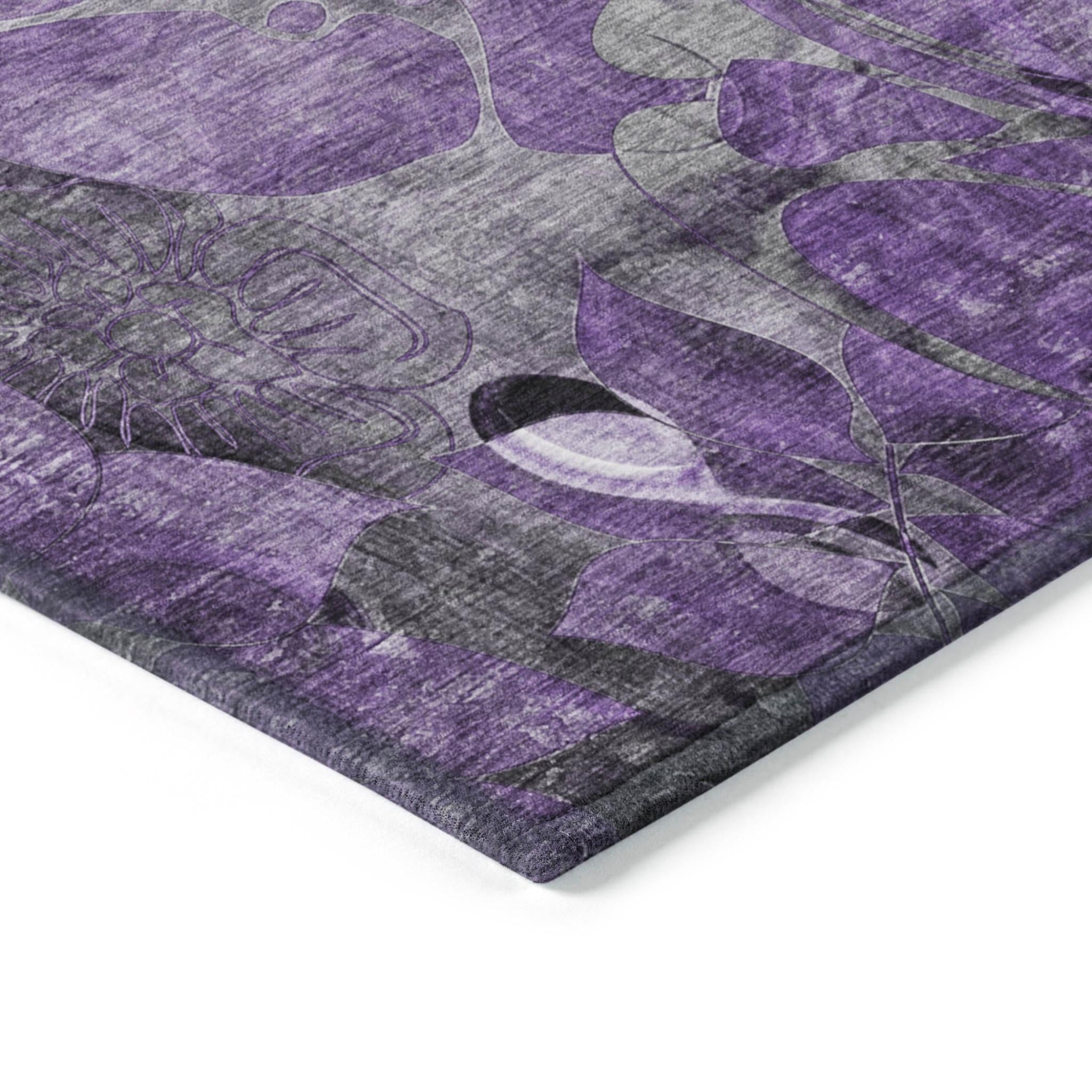 8' X 10' Purple Abstract Washable Indoor Outdoor Area Rug
