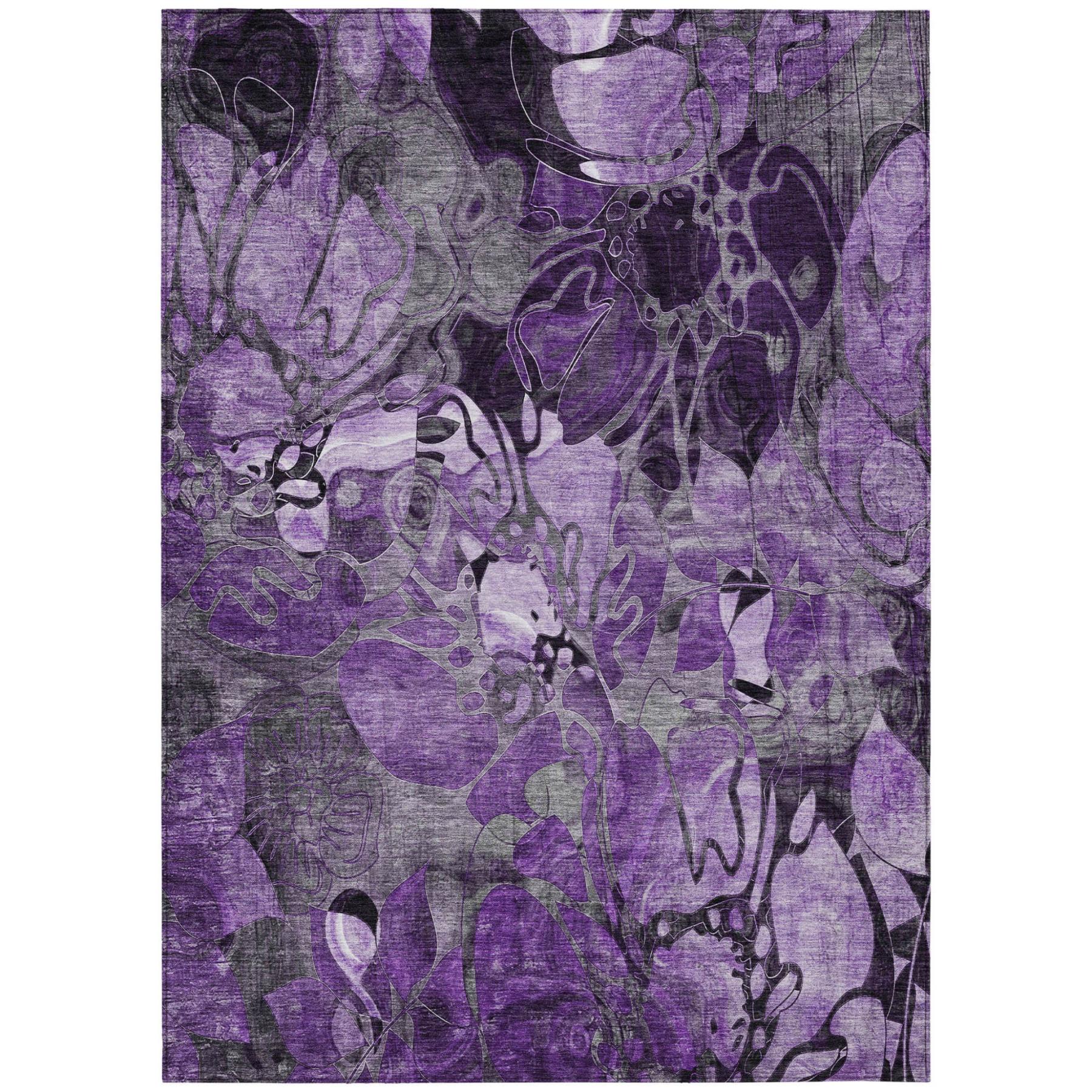 9' X 12' Purple Abstract Washable Indoor Outdoor Area Rug