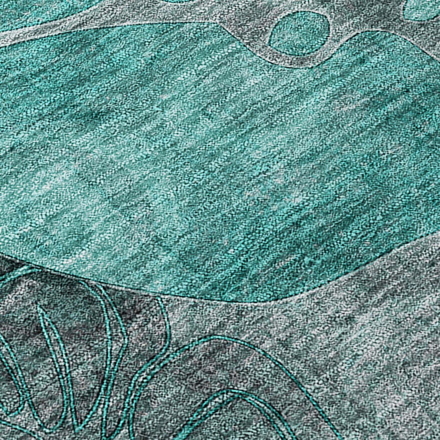 10' X 14' Teal Black and Gray Floral Washable Non Skid Indoor Outdoor Area Rug