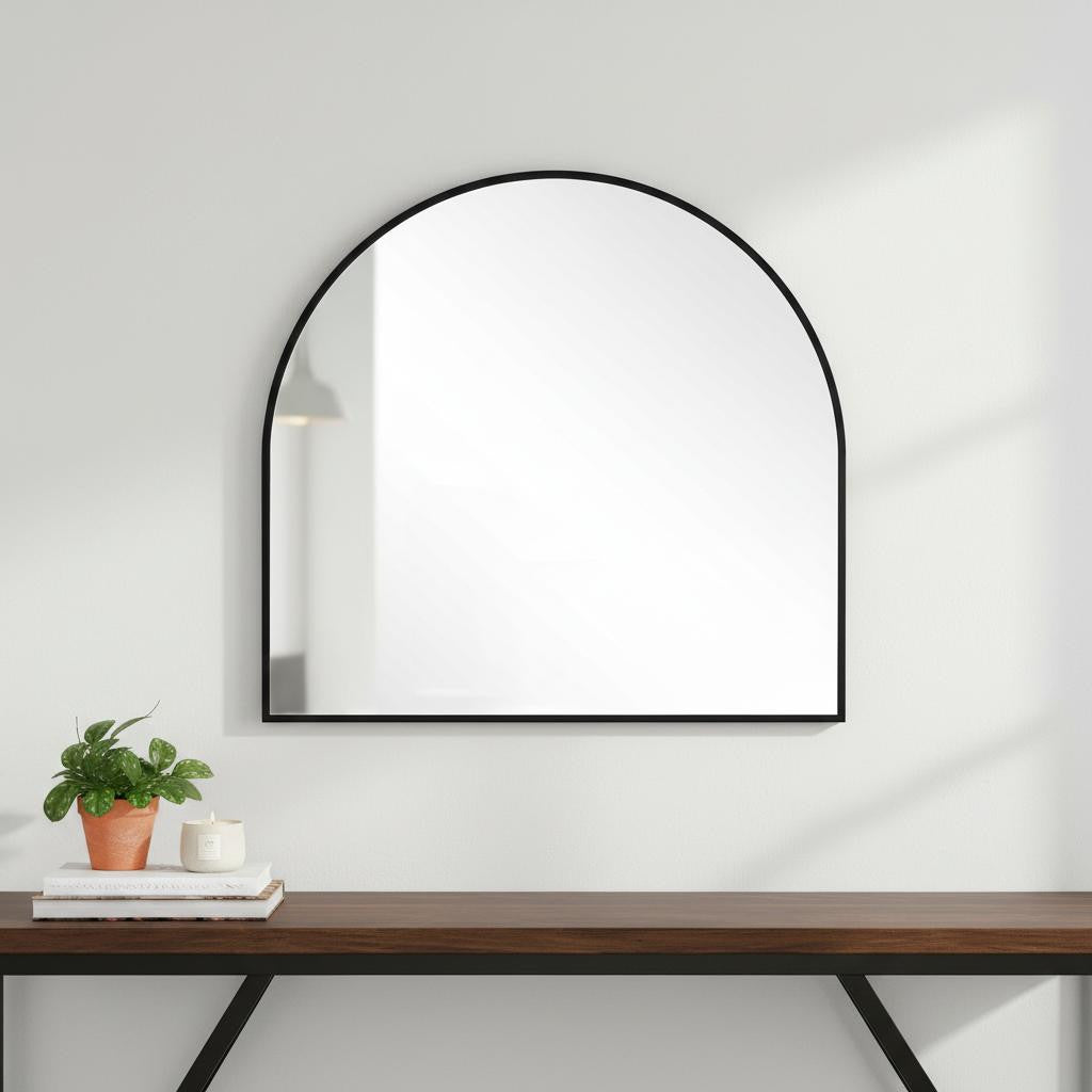 29" Black Metal Arch Framed Accent Mirror