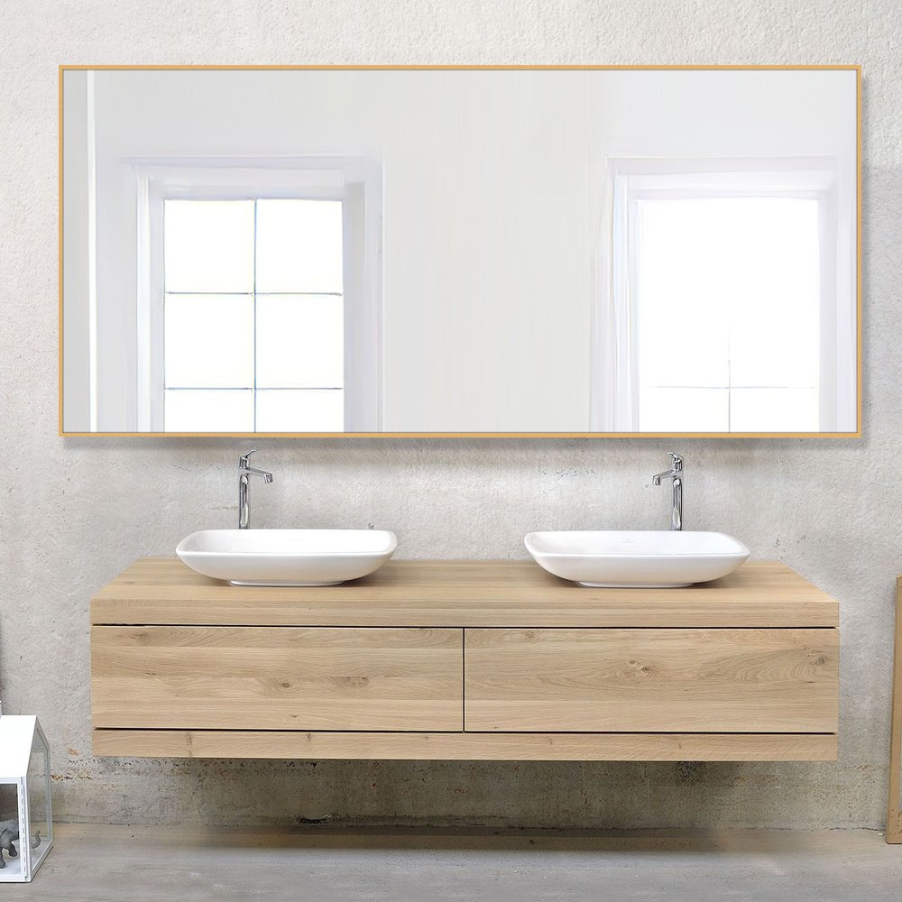 71" Gold Metal Leaning Framed Full Length Mirror