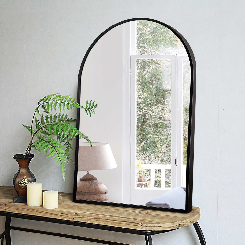 36" Black Metal Arch Framed Accent Mirror