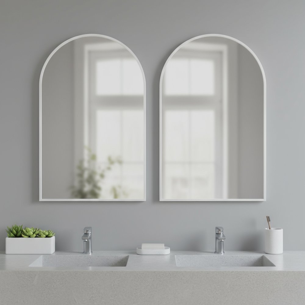 Set of Two Silver Metal Arch Framed Accent Mirrors
